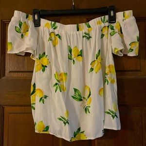 Skies Are Blue White Lemon Off Shoulder Top